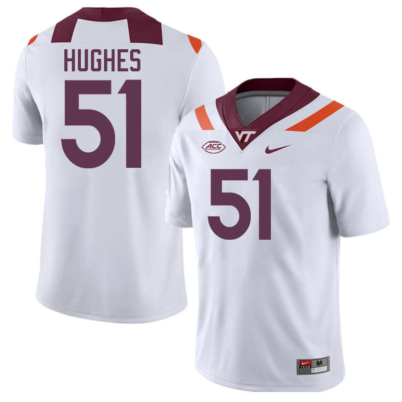 Men #51 Sam Hughes Virginia Tech Hokies College Football Jerseys Stitched-White